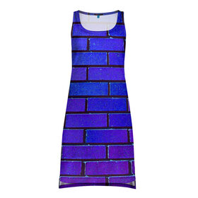 Платье-майка 3D с принтом Brick в Санкт-Петербурге, 100% полиэстер | полуприлегающий силуэт, широкие бретели, круглый вырез горловины, удлиненный подол сзади. | blue | brick | purple | texture | wall | кирпич | кирпичный | синий | стена | текстура | фиолетовый