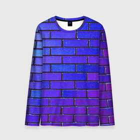 Мужской лонгслив 3D с принтом Brick в Санкт-Петербурге, 100% полиэстер | длинные рукава, круглый вырез горловины, полуприлегающий силуэт | blue | brick | purple | texture | wall | кирпич | кирпичный | синий | стена | текстура | фиолетовый