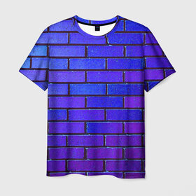 Мужская футболка 3D с принтом Brick в Санкт-Петербурге, 100% полиэфир | прямой крой, круглый вырез горловины, длина до линии бедер | blue | brick | purple | texture | wall | кирпич | кирпичный | синий | стена | текстура | фиолетовый