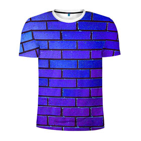 Мужская футболка 3D спортивная с принтом Brick в Санкт-Петербурге, 100% полиэстер с улучшенными характеристиками | приталенный силуэт, круглая горловина, широкие плечи, сужается к линии бедра | blue | brick | purple | texture | wall | кирпич | кирпичный | синий | стена | текстура | фиолетовый