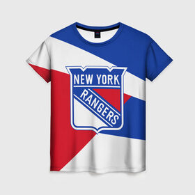 Женская футболка 3D с принтом Нью-Йорк Рейнджерс в Санкт-Петербурге, 100% полиэфир ( синтетическое хлопкоподобное полотно) | прямой крой, круглый вырез горловины, длина до линии бедер | hockey | new york | new york rangers | nhl | rangers | usa | нхл | нью йорк | нью йорк рейнджерс | рейнджерс | спорт | сша | хоккей | шайба