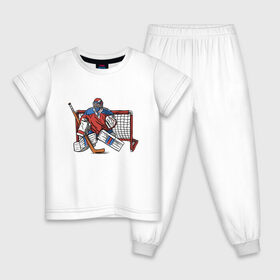 Детская пижама хлопок с принтом Хоккейный вратарь в Санкт-Петербурге, 100% хлопок |  брюки и футболка прямого кроя, без карманов, на брюках мягкая резинка на поясе и по низу штанин
 | 
