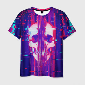 Мужская футболка 3D с принтом Skull glitch в Санкт-Петербурге, 100% полиэфир | прямой крой, круглый вырез горловины, длина до линии бедер | color | fashion | glitch | jaw | skull | vanguard | авангард | глитч | мода | пасть | цвет | череп