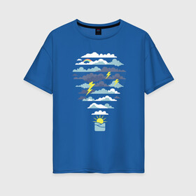 Женская футболка хлопок Oversize с принтом Воздушный шарик и погода в Санкт-Петербурге, 100% хлопок | свободный крой, круглый ворот, спущенный рукав, длина до линии бедер
 | aerostat | art | balloon | balloons | cloud | clouds | illustration | mountain | mountains | nature | ocean | rainbow | sea | storm | sun | weather | арт | воздух | горы | гроза | иллюстрация | море | океан | погода | радуга | сол