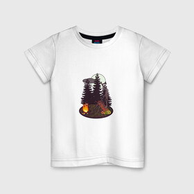 Детская футболка хлопок с принтом Siren head у костра в Санкт-Петербурге, 100% хлопок | круглый вырез горловины, полуприлегающий силуэт, длина до линии бедер | siren head | sirenhead | герой | костер | лес | монстр | огонь | персонаж | сирена | сиреноголовый | хоррор | чудовище