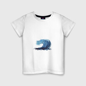 Детская футболка хлопок с принтом Морская волна в Санкт-Петербурге, 100% хлопок | круглый вырез горловины, полуприлегающий силуэт, длина до линии бедер | брызги | вода | волна | море | океан | синий | шторм