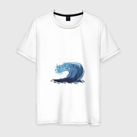 Мужская футболка хлопок с принтом Морская волна в Санкт-Петербурге, 100% хлопок | прямой крой, круглый вырез горловины, длина до линии бедер, слегка спущенное плечо. | Тематика изображения на принте: брызги | вода | волна | море | океан | синий | шторм