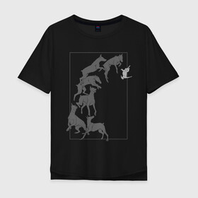 Мужская футболка хлопок Oversize с принтом Доберманы в Санкт-Петербурге, 100% хлопок | свободный крой, круглый ворот, “спинка” длиннее передней части | dogs | графика | движение | доберман | композиция | котенок | рамка | собаки