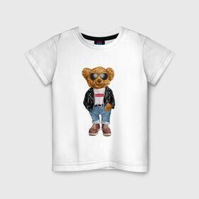 Детская футболка хлопок с принтом Медведь модный в Санкт-Петербурге, 100% хлопок | круглый вырез горловины, полуприлегающий силуэт, длина до линии бедер | арт | животные | картинка | медведь | медвежонок | мишка | мода | модные | про медвежонка | рисунок