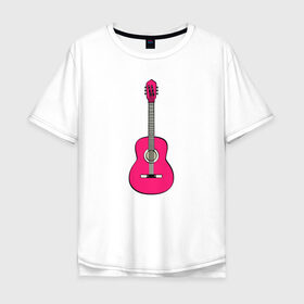 Мужская футболка хлопок Oversize с принтом Розовая гитара в Санкт-Петербурге, 100% хлопок | свободный крой, круглый ворот, “спинка” длиннее передней части | girl | guitar | music | pink | pop | rock | артист | гитара | гитарист | гламур | девочкам | девушке | инструмент | клавиши | мелодия | музыка | музыкальные инструменты | музыкант | ноты | песни | подарок | поп | попса
