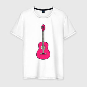 Мужская футболка хлопок с принтом Розовая гитара в Санкт-Петербурге, 100% хлопок | прямой крой, круглый вырез горловины, длина до линии бедер, слегка спущенное плечо. | girl | guitar | music | pink | pop | rock | артист | гитара | гитарист | гламур | девочкам | девушке | инструмент | клавиши | мелодия | музыка | музыкальные инструменты | музыкант | ноты | песни | подарок | поп | попса