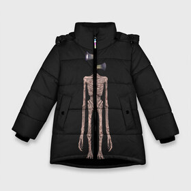 Зимняя куртка для девочек 3D с принтом Сиреноголовый в Санкт-Петербурге, ткань верха — 100% полиэстер; подклад — 100% полиэстер, утеплитель — 100% полиэстер. | длина ниже бедра, удлиненная спинка, воротник стойка и отстегивающийся капюшон. Есть боковые карманы с листочкой на кнопках, утяжки по низу изделия и внутренний карман на молнии. 

Предусмотрены светоотражающий принт на спинке, радужный светоотражающий элемент на пуллере молнии и на резинке для утяжки. | 6789 | foundation | head | scp | siren | sirenhead | голова | объект | объекты | сирена | сиреноголовый | фонд