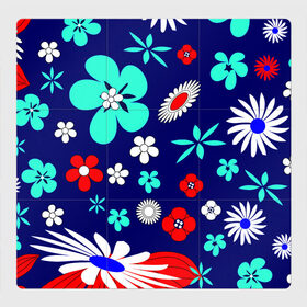 Магнитный плакат 3Х3 с принтом Lorri в Санкт-Петербурге, Полимерный материал с магнитным слоем | 9 деталей размером 9*9 см | blue | flowers | leaves | patterns | summer | texture | летний | листки | синий | текстура | узоры | цветы