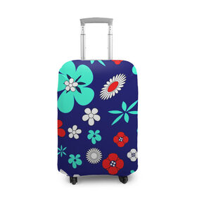 Чехол для чемодана 3D с принтом Lorri в Санкт-Петербурге, 86% полиэфир, 14% спандекс | двустороннее нанесение принта, прорези для ручек и колес | blue | flowers | leaves | patterns | summer | texture | летний | листки | синий | текстура | узоры | цветы