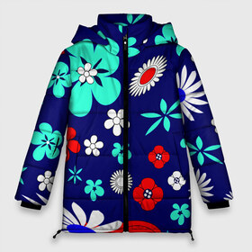 Женская зимняя куртка 3D с принтом Lorri в Санкт-Петербурге, верх — 100% полиэстер; подкладка — 100% полиэстер; утеплитель — 100% полиэстер | длина ниже бедра, силуэт Оверсайз. Есть воротник-стойка, отстегивающийся капюшон и ветрозащитная планка. 

Боковые карманы с листочкой на кнопках и внутренний карман на молнии | blue | flowers | leaves | patterns | summer | texture | летний | листки | синий | текстура | узоры | цветы