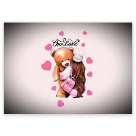 Поздравительная открытка с принтом Любовь в Санкт-Петербурге, 100% бумага | плотность бумаги 280 г/м2, матовая, на обратной стороне линовка и место для марки
 | love | one love | влюбленность | девушка | жена | кофе | люблю | милые создания | милый | мишка | муж | отношения | подарок | романтика | свадьба | сердечко | сердце