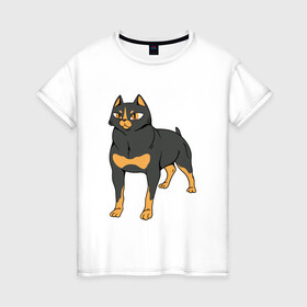Женская футболка хлопок с принтом Кот Ротвейлер в Санкт-Петербурге, 100% хлопок | прямой крой, круглый вырез горловины, длина до линии бедер, слегка спущенное плечо | cat | dog | doggy | dutch | funny | german | kitten | kitty | meow | pussy | pussycat | rottweiler | woof | гав | котенок | котик | котопес | кошка | мяу | немец | немецкая | овчарка | песокот | пинчер | прикол | с головой кота | собака | соб