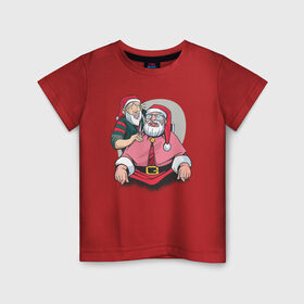 Детская футболка хлопок с принтом Санта в барбершопе в Санкт-Петербурге, 100% хлопок | круглый вырез горловины, полуприлегающий силуэт, длина до линии бедер | 
