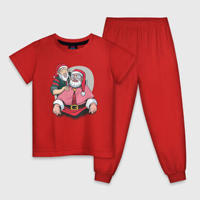 Детская пижама хлопок с принтом Санта в барбершопе в Санкт-Петербурге, 100% хлопок |  брюки и футболка прямого кроя, без карманов, на брюках мягкая резинка на поясе и по низу штанин
 | 