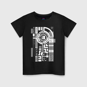 Детская футболка хлопок с принтом узор, круги, абстракция, кибер в Санкт-Петербурге, 100% хлопок | круглый вырез горловины, полуприлегающий силуэт, длина до линии бедер | абстракция | киберпанк | круги | механизм | надпись | символ | схема | узор