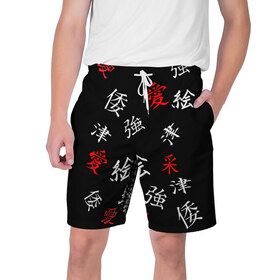 Мужские шорты 3D с принтом SAMURAI в Санкт-Петербурге,  полиэстер 100% | прямой крой, два кармана без застежек по бокам. Мягкая трикотажная резинка на поясе, внутри которой широкие завязки. Длина чуть выше колен | китайские знаки | самурай | япония | японские знаки | японские иероглифы