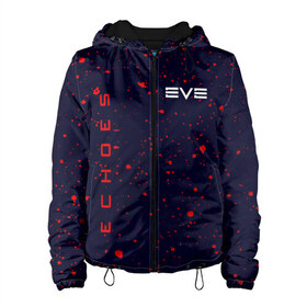 Женская куртка 3D с принтом EVE ECHOES ИВ ЭХО в Санкт-Петербурге, ткань верха — 100% полиэстер, подклад — флис | прямой крой, подол и капюшон оформлены резинкой с фиксаторами, два кармана без застежек по бокам, один большой потайной карман на груди. Карман на груди застегивается на липучку | echo | echoes | eve | game | games | logo | online | space | ев онлайн | ев эхо | еве | ив онлайн | ив эхо | игра | игры | космос | лого | логотип | логотипы | онлайн | символ | символы | эхо | эхос