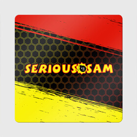 Магнит виниловый Квадрат с принтом SERIOUS SAM / Крутой Сэм в Санкт-Петербурге, полимерный материал с магнитным слоем | размер 9*9 см, закругленные углы | croteam | game | games | logo | sam | serious | бомба | бомбочка | игра | игры | крутой | лого | логотип | логотипы | серьезный | символ | символы | сэм