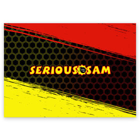 Поздравительная открытка с принтом SERIOUS SAM / Крутой Сэм в Санкт-Петербурге, 100% бумага | плотность бумаги 280 г/м2, матовая, на обратной стороне линовка и место для марки
 | croteam | game | games | logo | sam | serious | бомба | бомбочка | игра | игры | крутой | лого | логотип | логотипы | серьезный | символ | символы | сэм