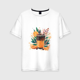 Женская футболка хлопок Oversize с принтом бодрящий коктейль в Санкт-Петербурге, 100% хлопок | свободный крой, круглый ворот, спущенный рукав, длина до линии бедер
 | апельсин | бодрость | витамины | коктейль | кофе | лето | напиток | яркий