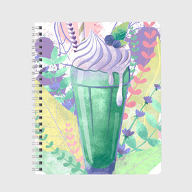 Тетрадь с принтом milkshake в Санкт-Петербурге, 100% бумага | 48 листов, плотность листов — 60 г/м2, плотность картонной обложки — 250 г/м2. Листы скреплены сбоку удобной пружинной спиралью. Уголки страниц и обложки скругленные. Цвет линий — светло-серый
 | Тематика изображения на принте: десерт | еда | лето | молочный коктейль | мороженое | напиток | сладость | яркий
