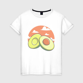 Женская футболка хлопок с принтом Avocado в Санкт-Петербурге, 100% хлопок | прямой крой, круглый вырез горловины, длина до линии бедер, слегка спущенное плечо | avocado | avokado | kawai | kawaii | авакадо | авокадо | каваи | кавай | кавайи | кавайный | милые создания | мимими | мимишный | облака | облако | овокадо | персея | растения | рисунок | фрукт | фрукты