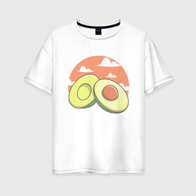 Женская футболка хлопок Oversize с принтом Avocado в Санкт-Петербурге, 100% хлопок | свободный крой, круглый ворот, спущенный рукав, длина до линии бедер
 | avocado | avokado | kawai | kawaii | авакадо | авокадо | каваи | кавай | кавайи | кавайный | милые создания | мимими | мимишный | облака | облако | овокадо | персея | растения | рисунок | фрукт | фрукты