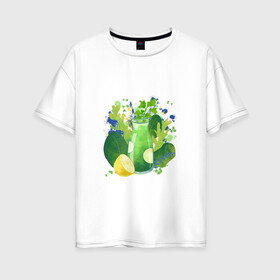 Женская футболка хлопок Oversize с принтом витаминный заряд в Санкт-Петербурге, 100% хлопок | свободный крой, круглый ворот, спущенный рукав, длина до линии бедер
 | витамины | еда | жара | зелень | зож | коктейль | лето | напиток | овощи | свежесть | смузи | фитнесс | фрукты