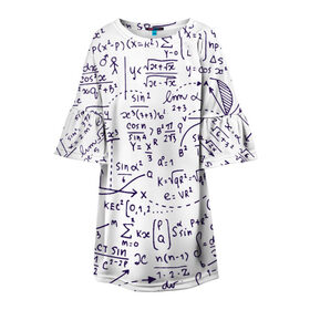 Детское платье 3D с принтом Формулы в Санкт-Петербурге, 100% полиэстер | прямой силуэт, чуть расширенный к низу. Круглая горловина, на рукавах — воланы | Тематика изображения на принте: алгебра | математика | математические формулы | наука | научные формулы | формулы