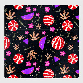 Магнитный плакат 3Х3 с принтом Watermelons в Санкт-Петербурге, Полимерный материал с магнитным слоем | 9 деталей размером 9*9 см | berries | pattern | patterns | red watermelon | watermelons | арбузы | красный арбуз | паттерн | узоры | ягоды