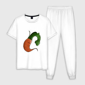 Мужская пижама хлопок с принтом Грустная морковка в Санкт-Петербурге, 100% хлопок | брюки и футболка прямого кроя, без карманов, на брюках мягкая резинка на поясе и по низу штанин
 | Тематика изображения на принте: грусть | еда | морковка | эмоции