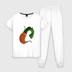 Женская пижама хлопок с принтом Грустная морковка в Санкт-Петербурге, 100% хлопок | брюки и футболка прямого кроя, без карманов, на брюках мягкая резинка на поясе и по низу штанин | грусть | еда | морковка | эмоции