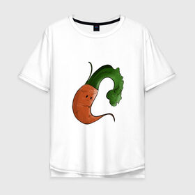 Мужская футболка хлопок Oversize с принтом Грустная морковка в Санкт-Петербурге, 100% хлопок | свободный крой, круглый ворот, “спинка” длиннее передней части | Тематика изображения на принте: грусть | еда | морковка | эмоции