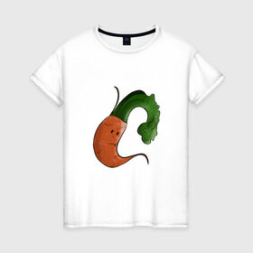 Женская футболка хлопок с принтом Грустная морковка в Санкт-Петербурге, 100% хлопок | прямой крой, круглый вырез горловины, длина до линии бедер, слегка спущенное плечо | грусть | еда | морковка | эмоции