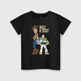 Детская футболка хлопок с принтом Buzz&Woody в Санкт-Петербурге, 100% хлопок | круглый вырез горловины, полуприлегающий силуэт, длина до линии бедер | buzz lightyear | disney | pixar | toy story | vdkimel | woody | базз лайтер | вуди | дисней | история игрушек | пиксар