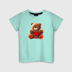Детская футболка хлопок с принтом Медвежонок с сердечком в Санкт-Петербурге, 100% хлопок | круглый вырез горловины, полуприлегающий силуэт, длина до линии бедер | Тематика изображения на принте: love is | teddy bear | valentines day | бабушка | валентинка | влюбленные | девушке | жена | лучшая | любимая | люблю | любовь | мама | медведь | медвежата | молодожены | подарок | романтика | свадебные | свадьба