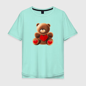Мужская футболка хлопок Oversize с принтом Медвежонок с сердечком в Санкт-Петербурге, 100% хлопок | свободный крой, круглый ворот, “спинка” длиннее передней части | Тематика изображения на принте: love is | teddy bear | valentines day | бабушка | валентинка | влюбленные | девушке | жена | лучшая | любимая | люблю | любовь | мама | медведь | медвежата | молодожены | подарок | романтика | свадебные | свадьба