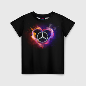 Детская футболка 3D с принтом Mercedes-Benz в Санкт-Петербурге, 100% гипоаллергенный полиэфир | прямой крой, круглый вырез горловины, длина до линии бедер, чуть спущенное плечо, ткань немного тянется | amg | love mercedes | mercedes | mercedes в сердце | mercedes значок | mercedes лого | mercedes марка | амг | бенц | горящее сердце | лого автомобиля | логотип мерседес | люблю мерседес | мерин | мерс | мерседес | мерседес бенз