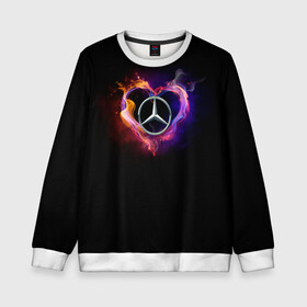 Детский свитшот 3D с принтом Mercedes-Benz в Санкт-Петербурге, 100% полиэстер | свободная посадка, прямой крой, мягкая тканевая резинка на рукавах и понизу свитшота | amg | love mercedes | mercedes | mercedes в сердце | mercedes значок | mercedes лого | mercedes марка | амг | бенц | горящее сердце | лого автомобиля | логотип мерседес | люблю мерседес | мерин | мерс | мерседес | мерседес бенз