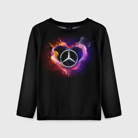 Детский лонгслив 3D с принтом Mercedes-Benz в Санкт-Петербурге, 100% полиэстер | длинные рукава, круглый вырез горловины, полуприлегающий силуэт
 | amg | love mercedes | mercedes | mercedes в сердце | mercedes значок | mercedes лого | mercedes марка | амг | бенц | горящее сердце | лого автомобиля | логотип мерседес | люблю мерседес | мерин | мерс | мерседес | мерседес бенз