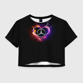 Женская футболка Crop-top 3D с принтом Mercedes-Benz в Санкт-Петербурге, 100% полиэстер | круглая горловина, длина футболки до линии талии, рукава с отворотами | amg | love mercedes | mercedes | mercedes в сердце | mercedes значок | mercedes лого | mercedes марка | амг | бенц | горящее сердце | лого автомобиля | логотип мерседес | люблю мерседес | мерин | мерс | мерседес | мерседес бенз
