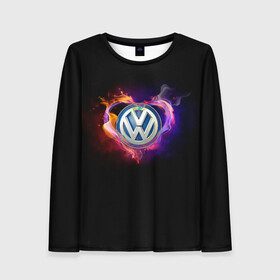 Женский лонгслив 3D с принтом Volkswagen в Санкт-Петербурге, 100% полиэстер | длинные рукава, круглый вырез горловины, полуприлегающий силуэт | love vw | volkswagen | vw | vw в сердце | vw значок | vw лого | vw марка | vw эмблема | wv | горящее сердце | значок vw | значок фольксваген | лого автомобиля | лого вольцваген | логотип vw | люблю vw | люблю фольксваген