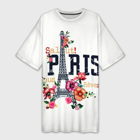 Платье-футболка 3D с принтом Париж в Санкт-Петербурге,  |  | белая | винтаж | города | европа | евротур | иностранные | креатив | крутая | минимализм | модные | надписи | париж | повседневный | путешествия | разные цвета | ретро | салют | столица | страны