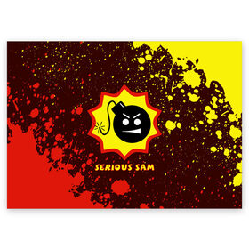 Поздравительная открытка с принтом SERIOUS SAM / Крутой Сэм в Санкт-Петербурге, 100% бумага | плотность бумаги 280 г/м2, матовая, на обратной стороне линовка и место для марки
 | croteam | game | games | logo | sam | serious | бомба | бомбочка | игра | игры | крутой | лого | логотип | логотипы | серьезный | символ | символы | сэм