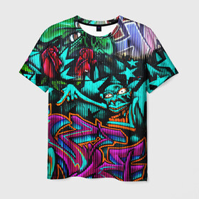 Мужская футболка 3D с принтом Граффити  в Санкт-Петербурге, 100% полиэфир | прямой крой, круглый вырез горловины, длина до линии бедер | art | graffiti | neon | streetart | абстракция | арт | граффити | искусство | неон | неоновый арт | стритарт